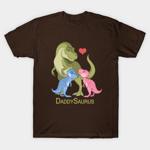 DaddySaurus T-Rex Father & Twin Boy Girl Dinosaurs T-Shirt by csforest